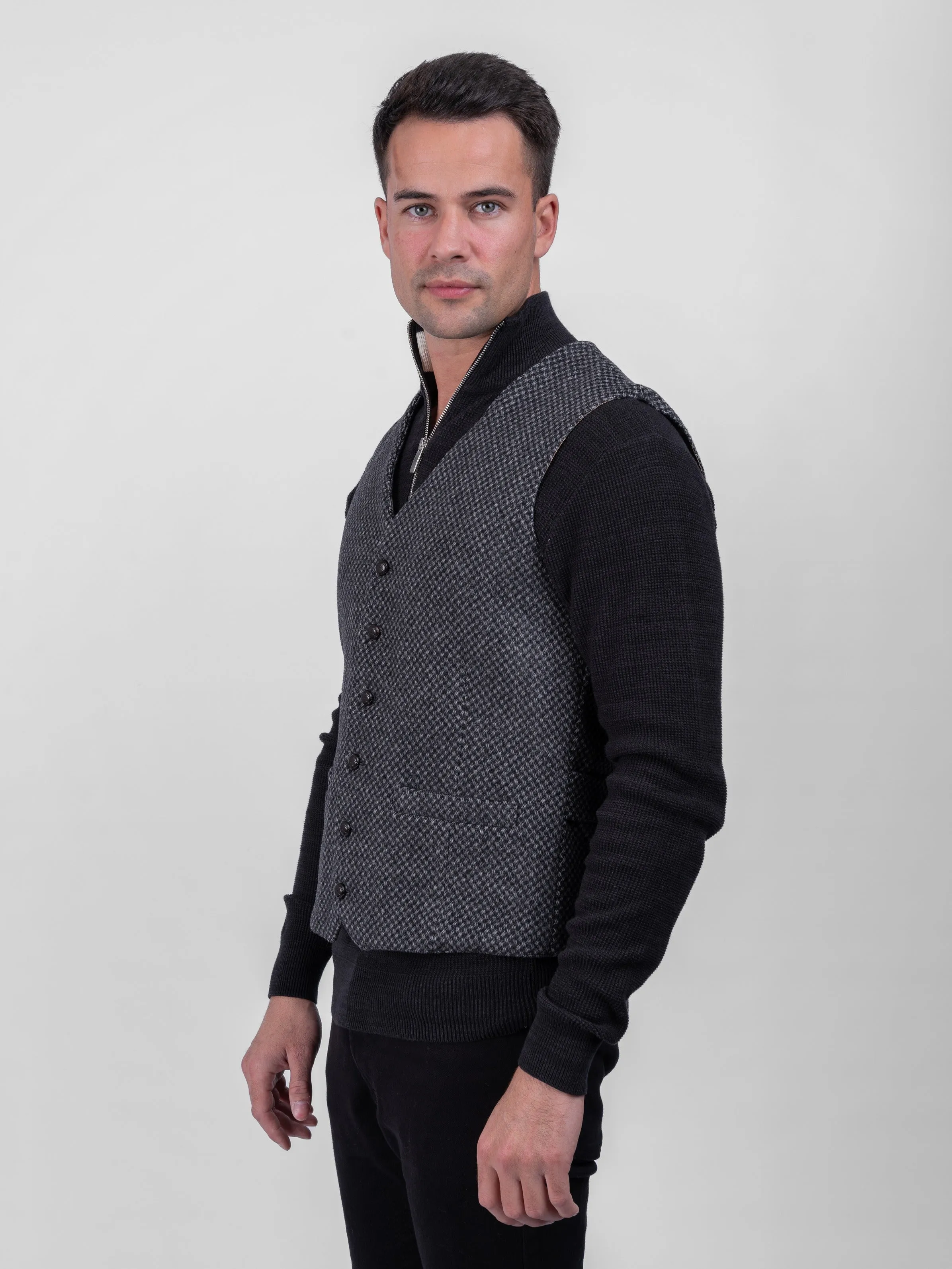 Griffin Dark Grey with Light Grey Diamond Pattern Tweed Waistcoat