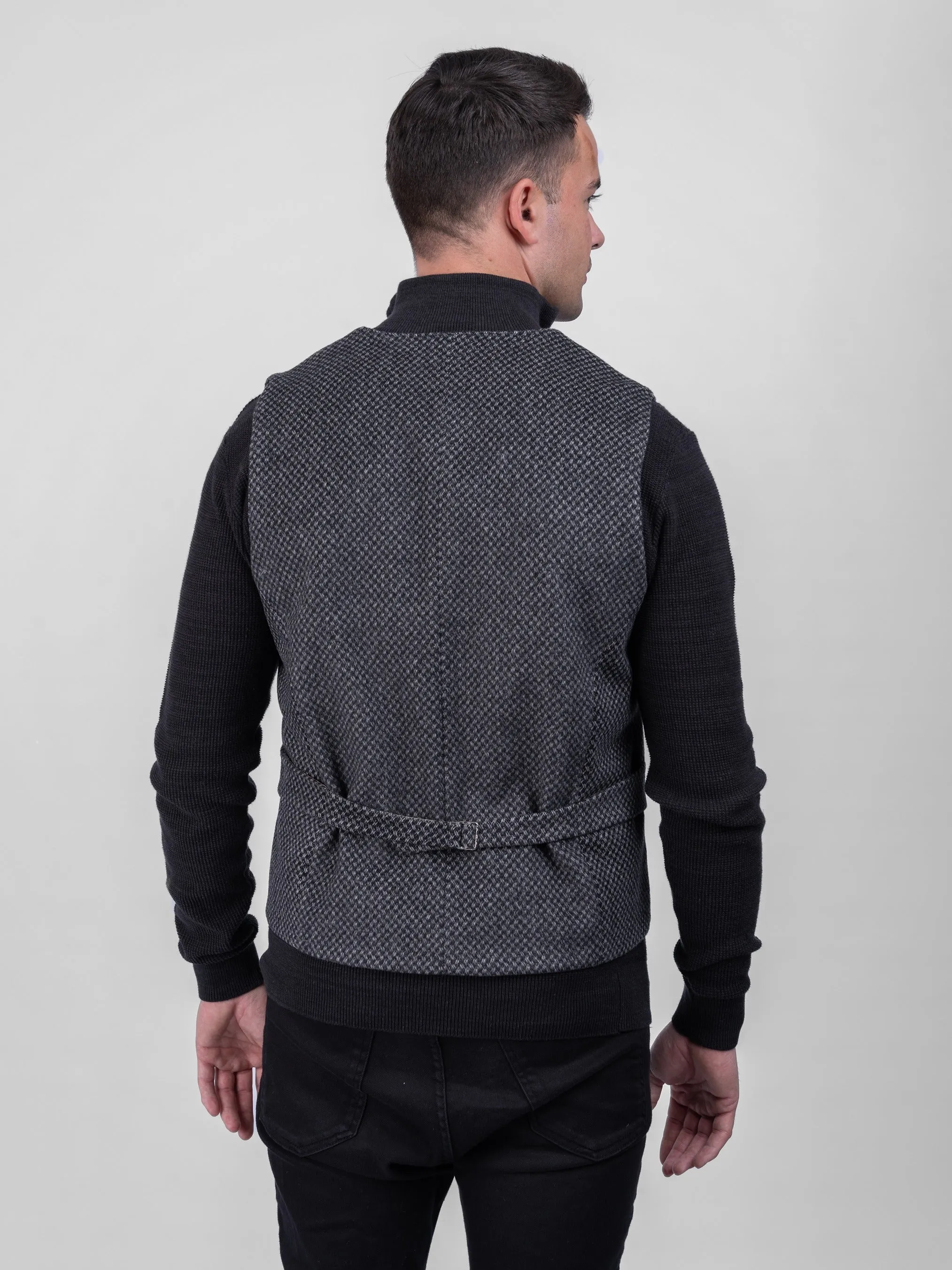Griffin Dark Grey with Light Grey Diamond Pattern Tweed Waistcoat