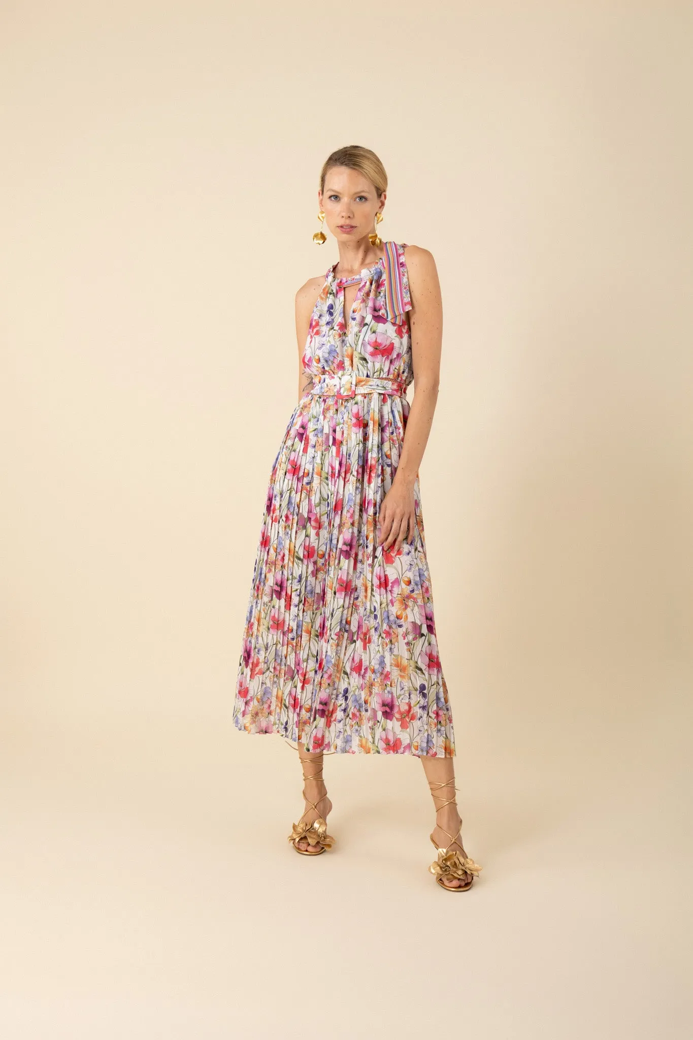 Hale Bob Chelsea Halter Pleated Dress - Ivory