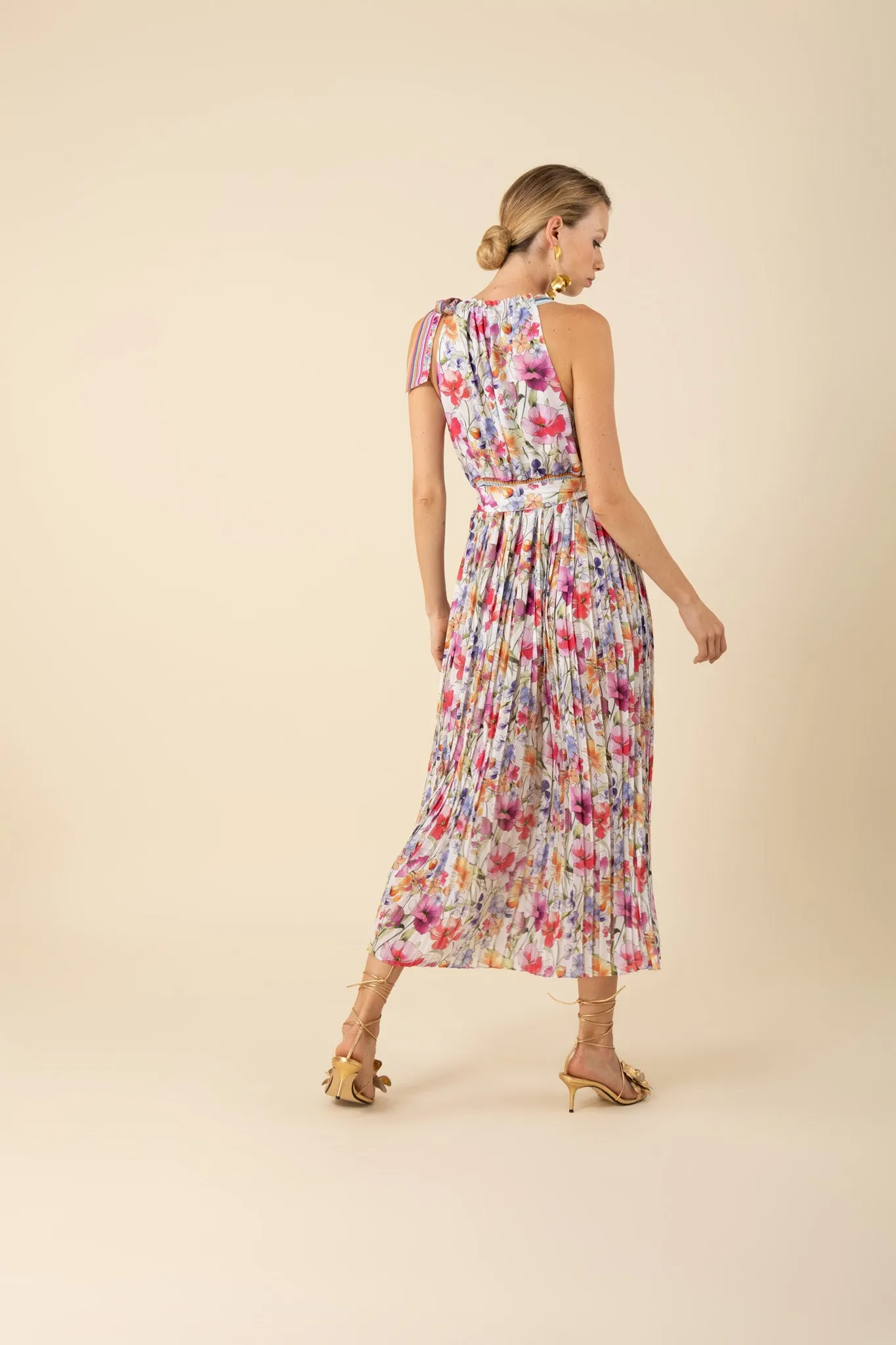 Hale Bob Chelsea Halter Pleated Dress - Ivory