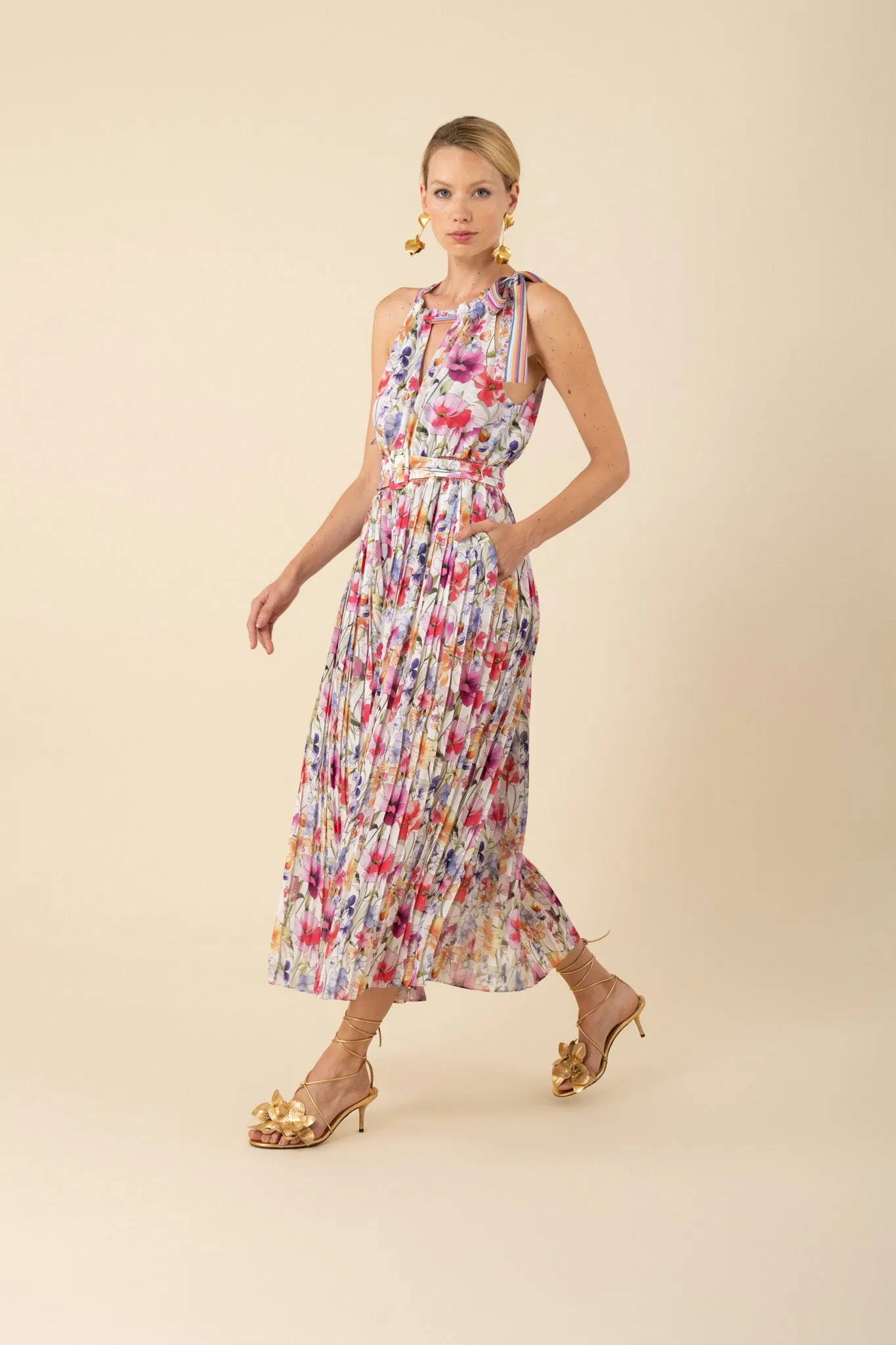Hale Bob Chelsea Halter Pleated Dress - Ivory
