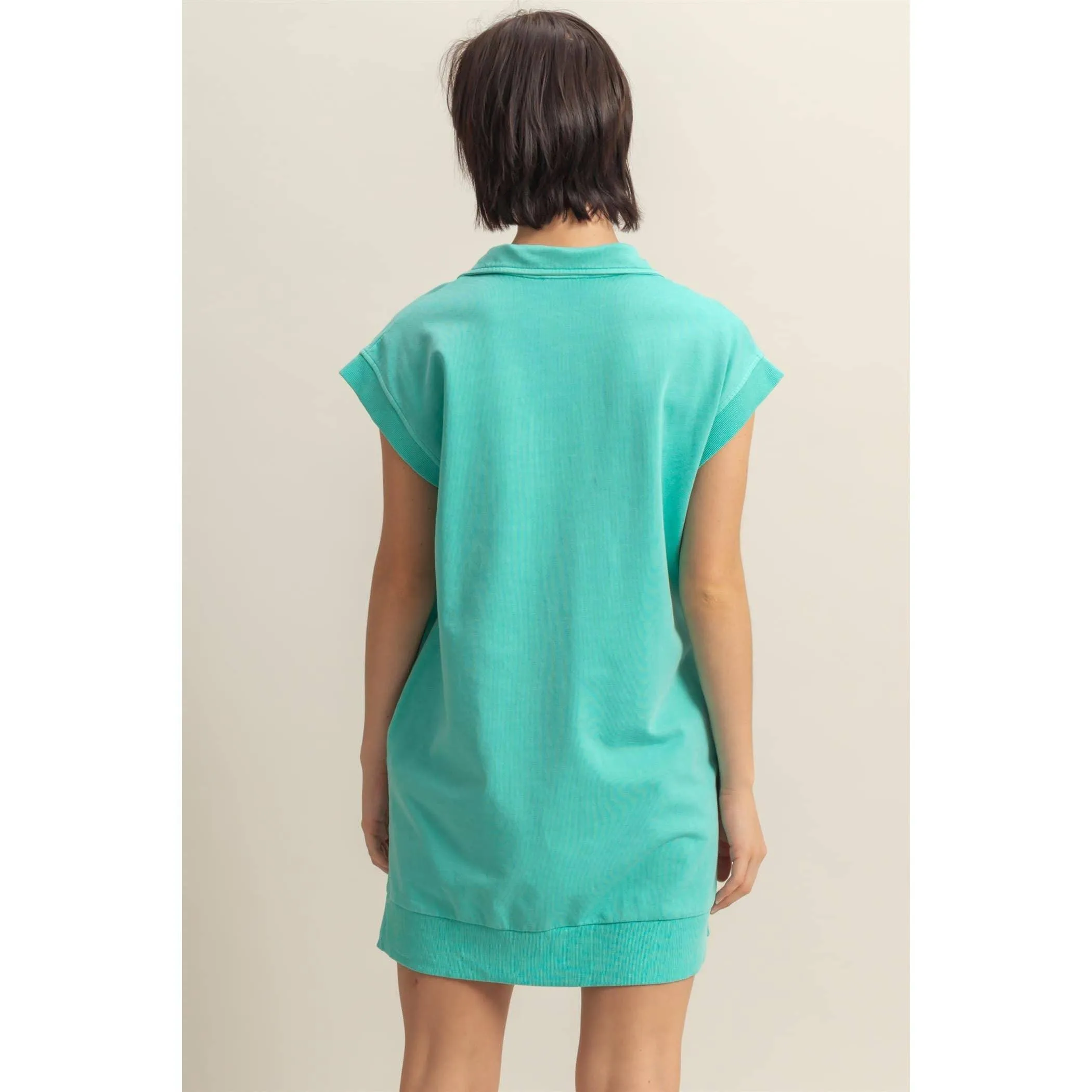 Half Zip Up Mock Neck Mini Dress Sunflower