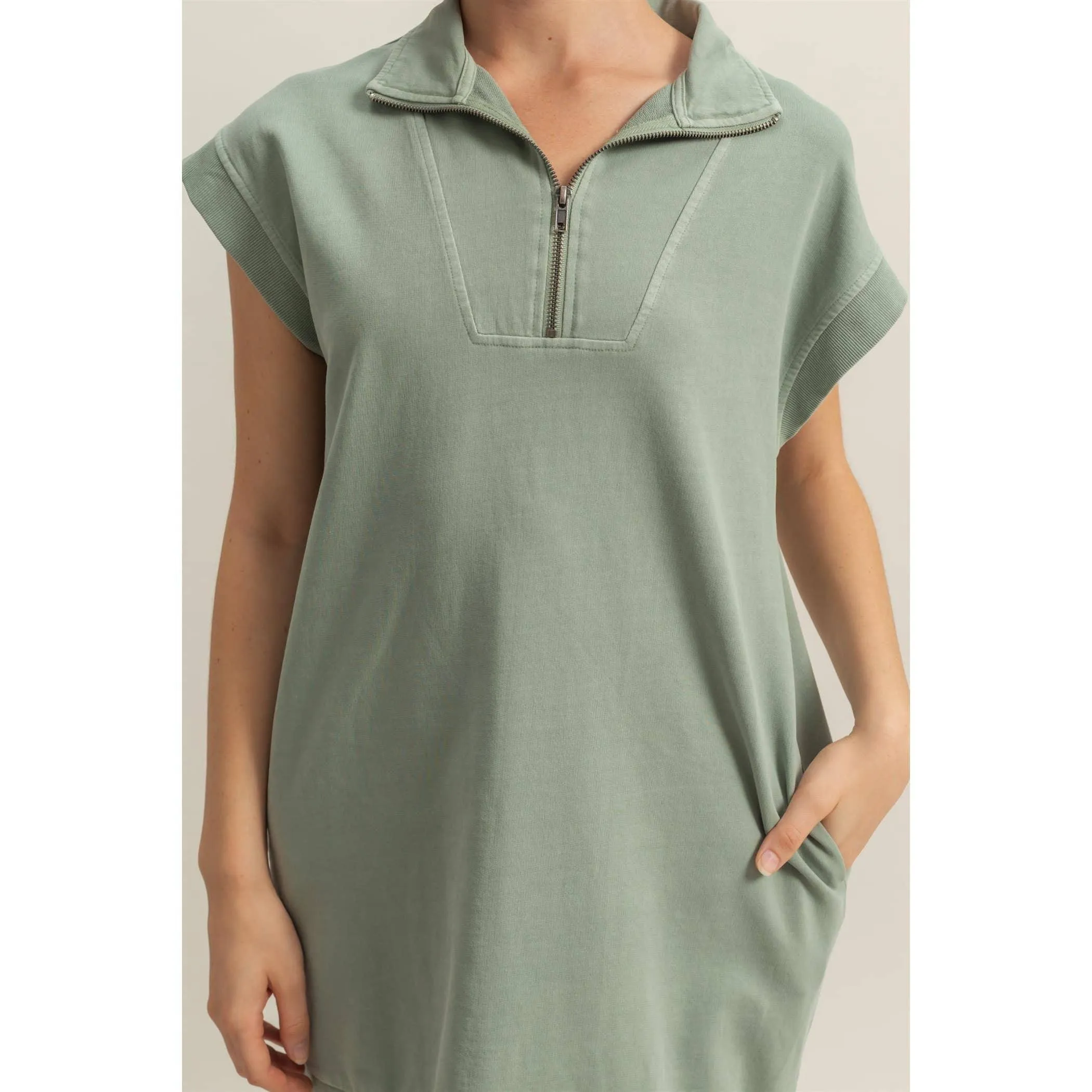 Half Zip Up Mock Neck Mini Dress Sunflower