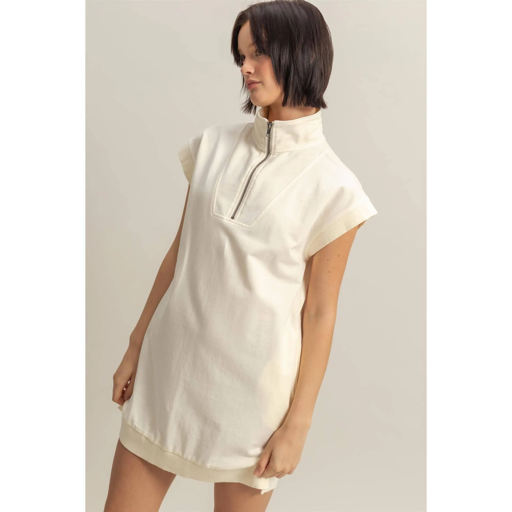 Half Zip Up Mock Neck Mini Dress Sunflower