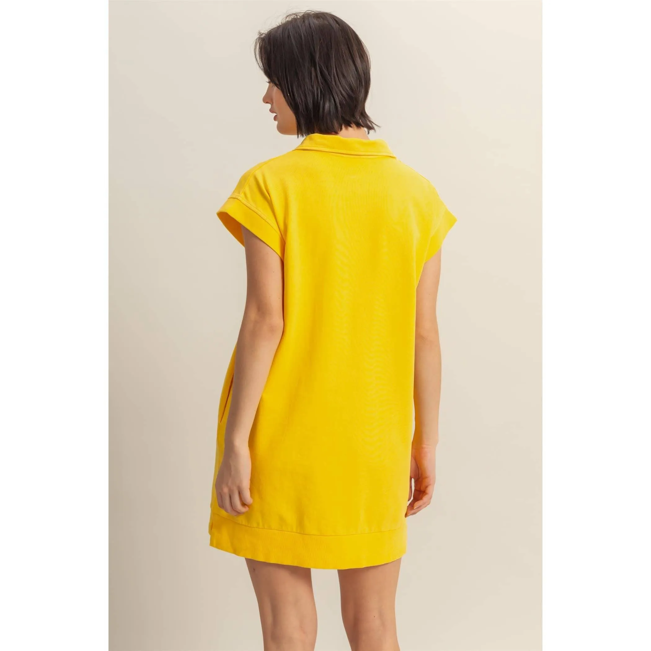 Half Zip Up Mock Neck Mini Dress Sunflower