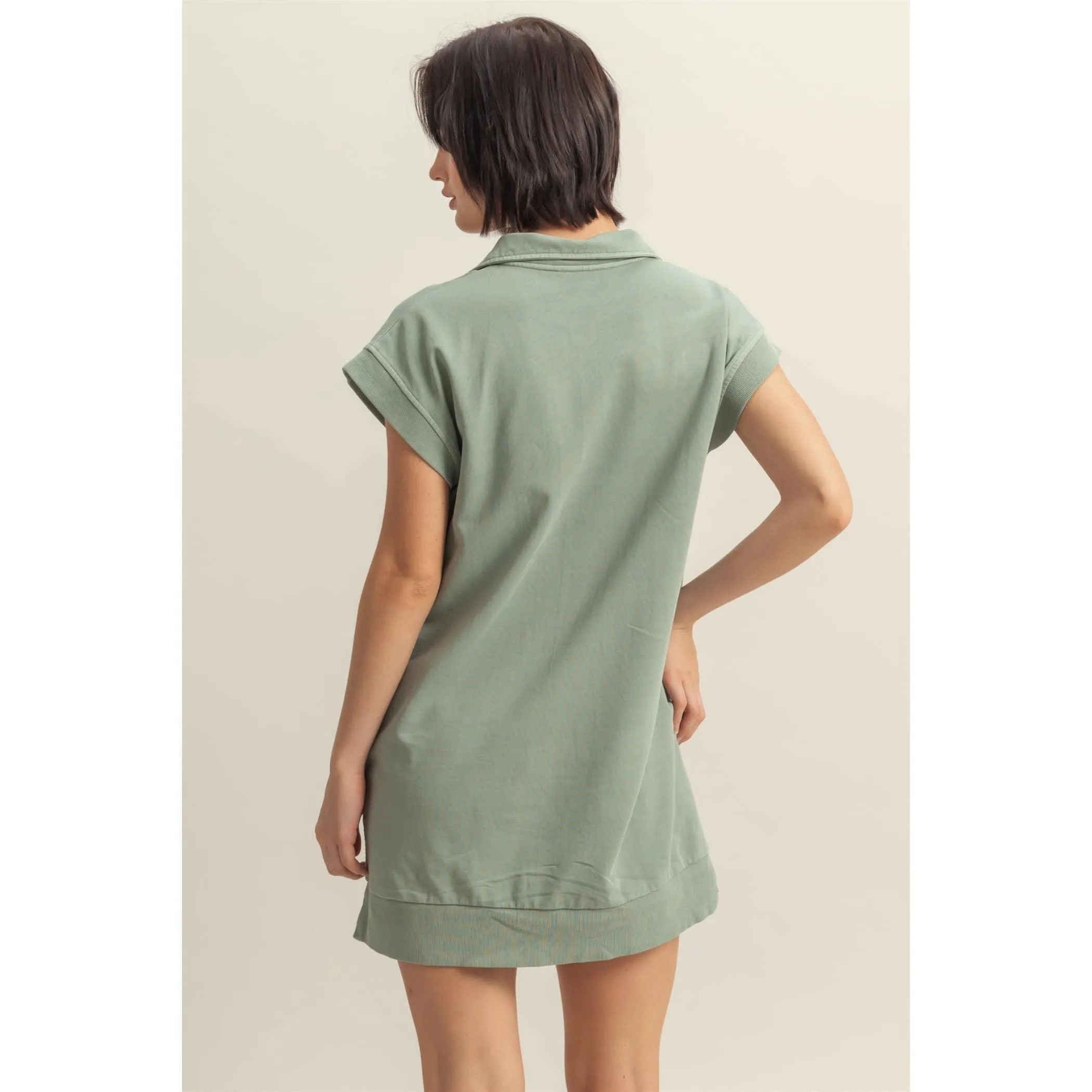 Half Zip Up Mock Neck Mini Dress Sunflower