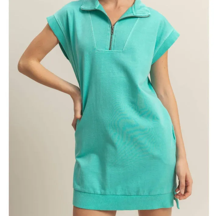 Half Zip Up Mock Neck Mini Dress Sunflower