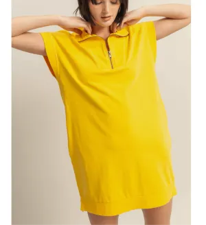 Half Zip Up Mock Neck Mini Dress Sunflower