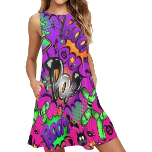 Halloween Purple - Flared Shift Dress with Pockets (XS - 3XL)