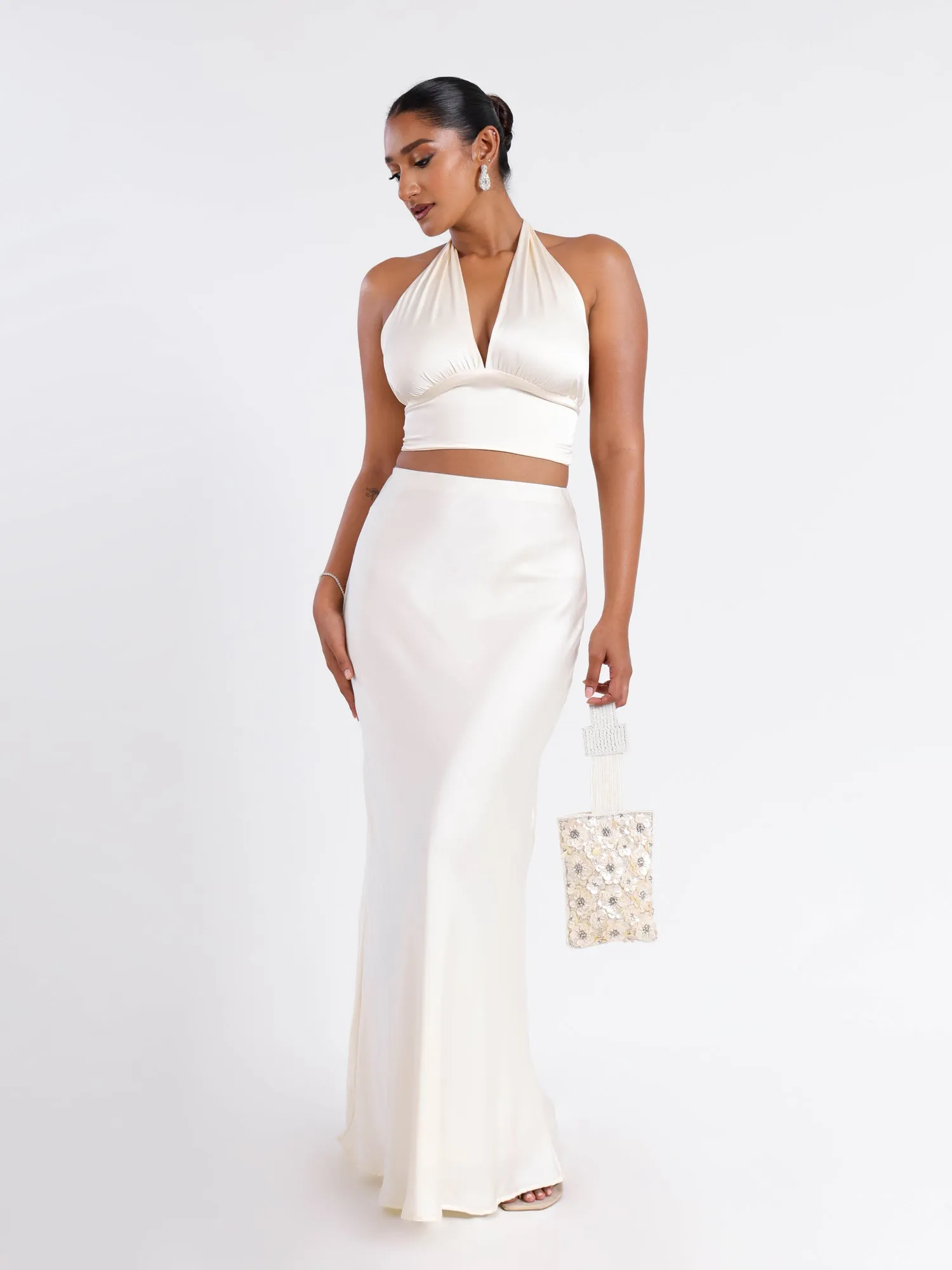 Halter Neck Back Tie Up Satin Top