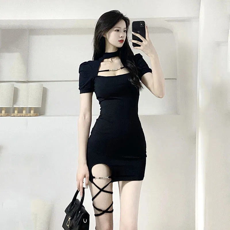 Halter Neck Black Dress UB98614