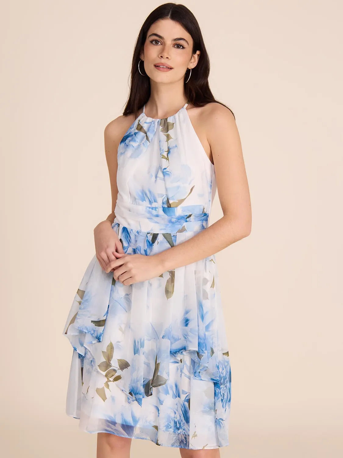 Halter Neck Floral Fit & Flare Dress