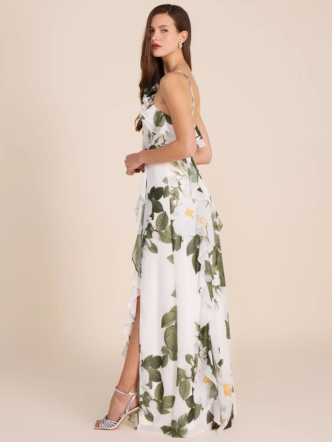 Halter Neck Floral Gown With Rosette
