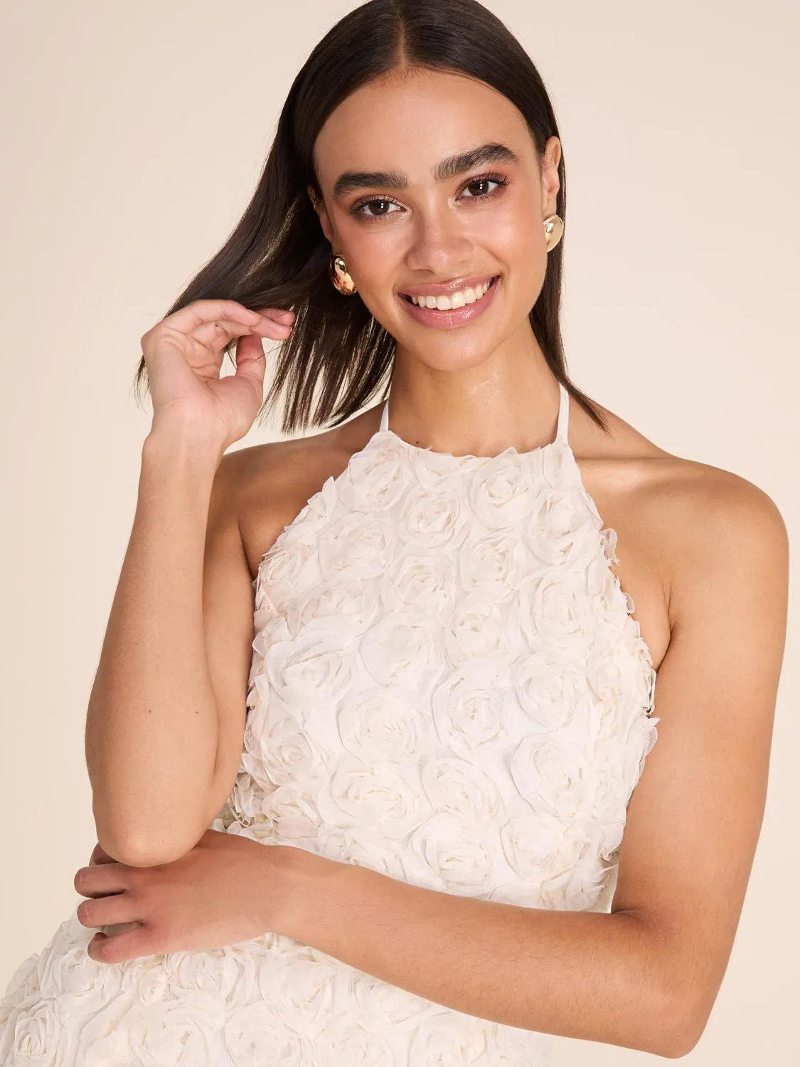 Halter Neck Flower Appliqué Dress