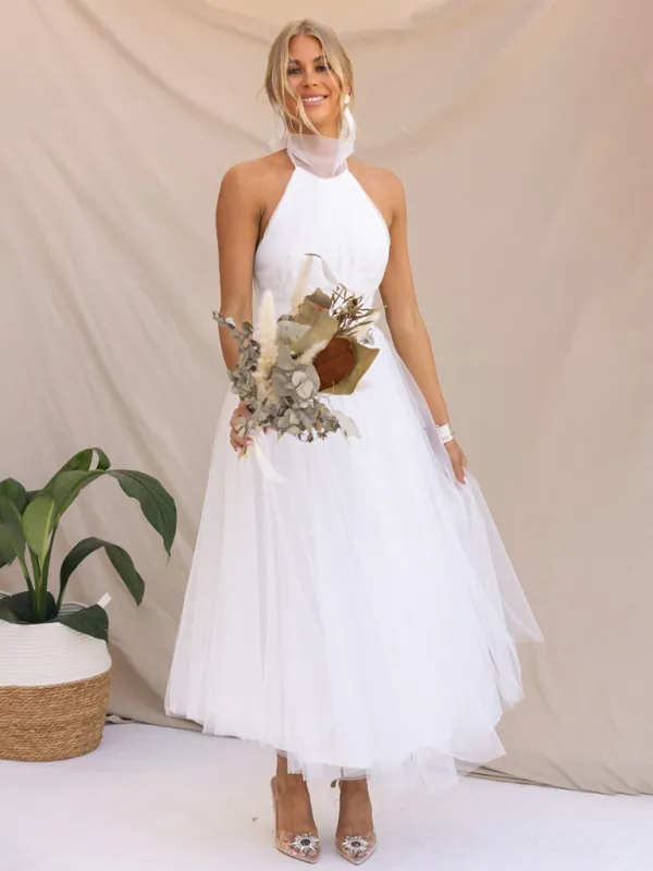 Halter Neck Midi Dress with Mesh Turtleneck