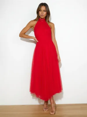 Halter Neck Midi Dress with Mesh Turtleneck