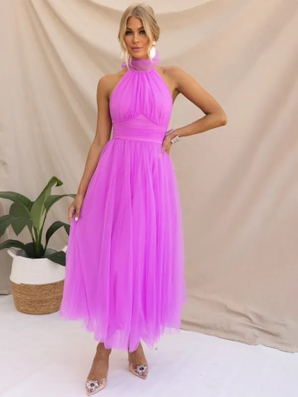 Halter Neck Midi Dress with Mesh Turtleneck