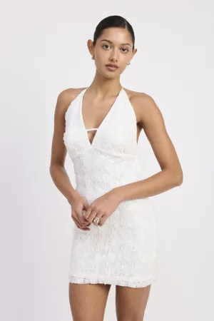 HALTER NECK MINI LACE DRESS WTIH BACK TIE