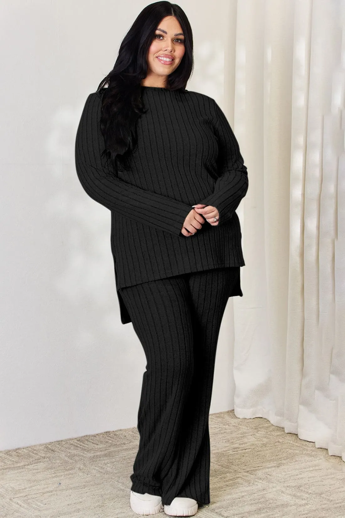 High-Low Top and Wide Leg Pants Lounge Set
