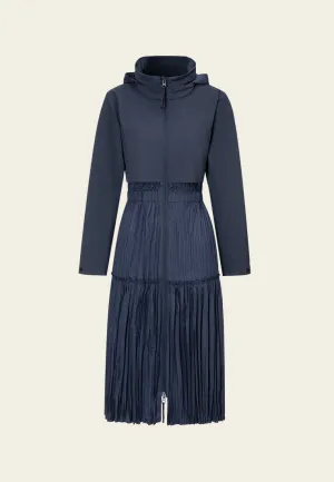 Hooded Cape-detail Elasticated-waistband Pleated-detail Parka