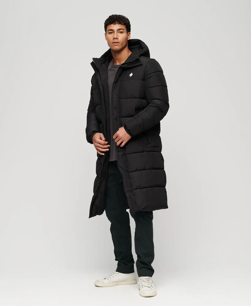 Hooded Longline Sports Puffer | Black
