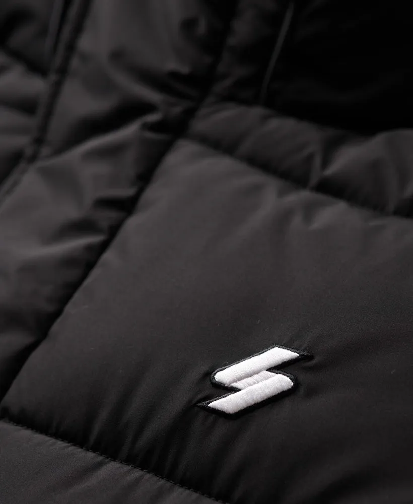 Hooded Longline Sports Puffer | Black