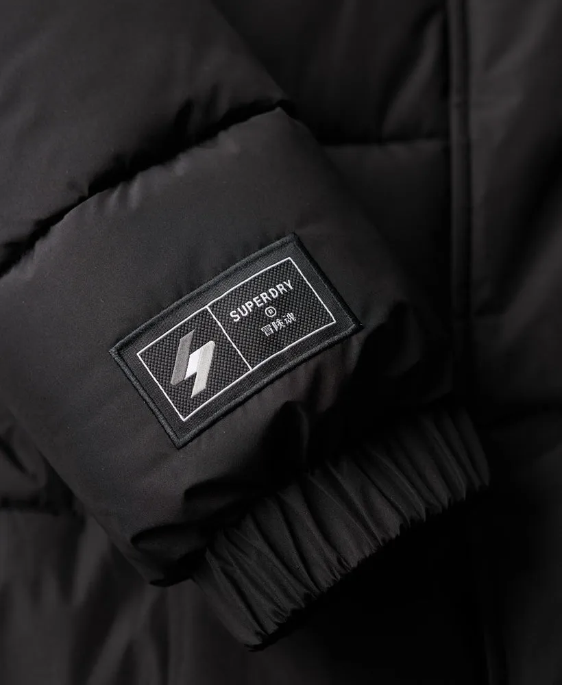 Hooded Longline Sports Puffer | Black