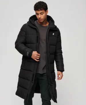 Hooded Longline Sports Puffer | Black