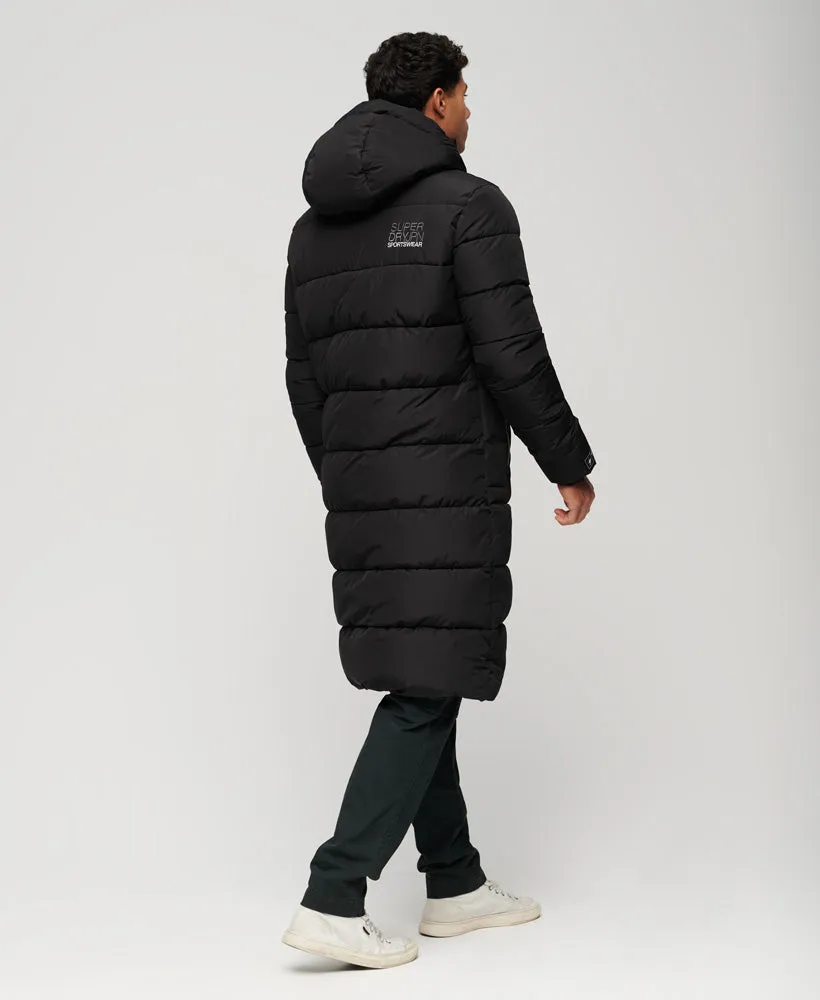 Hooded Longline Sports Puffer | Black