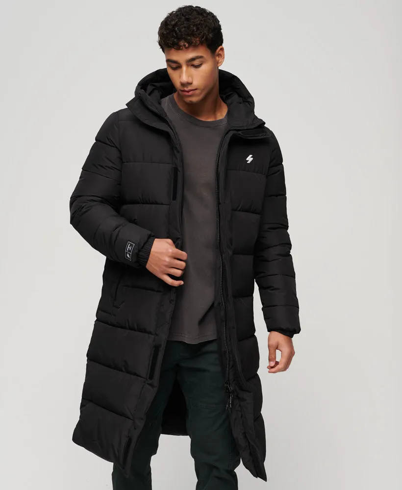 Hooded Longline Sports Puffer | Black