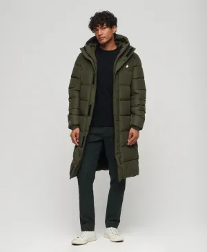 Hooded Longline Sports Puffer | Dark Moss Green