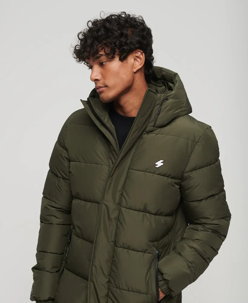 Hooded Longline Sports Puffer | Dark Moss Green