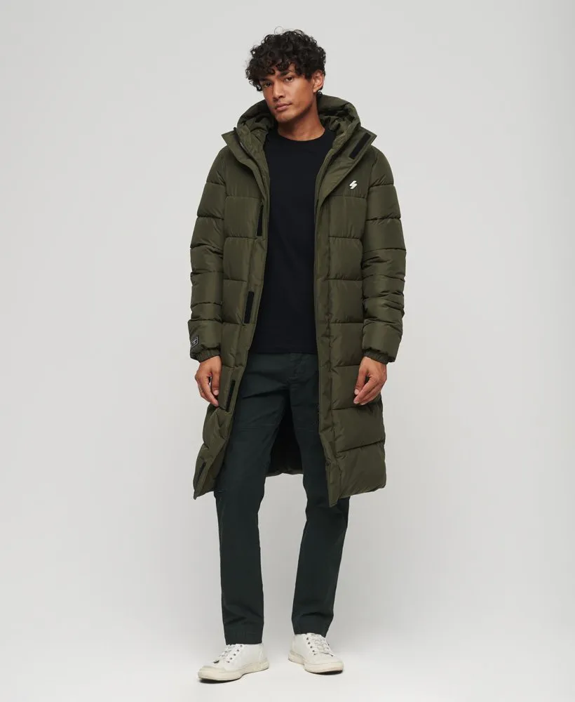 Hooded Longline Sports Puffer | Dark Moss Green