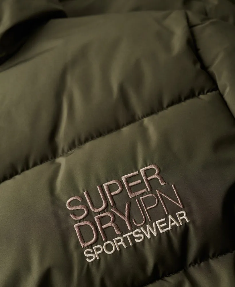 Hooded Longline Sports Puffer | Dark Moss Green