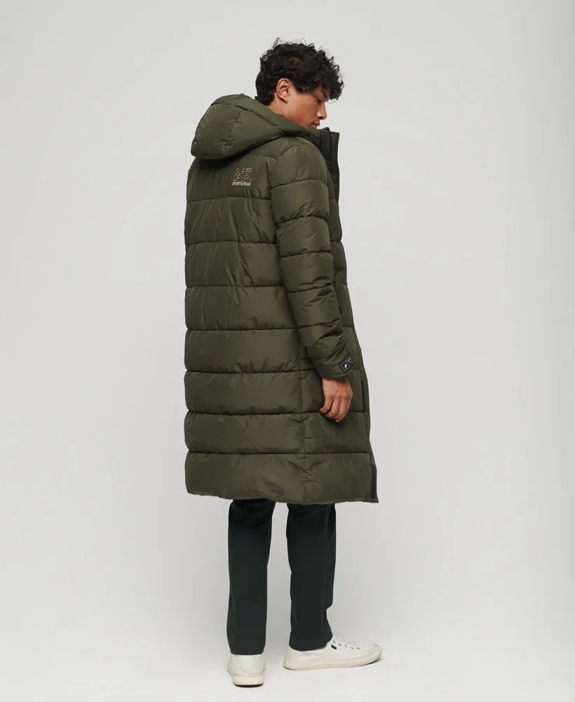 Hooded Longline Sports Puffer | Dark Moss Green
