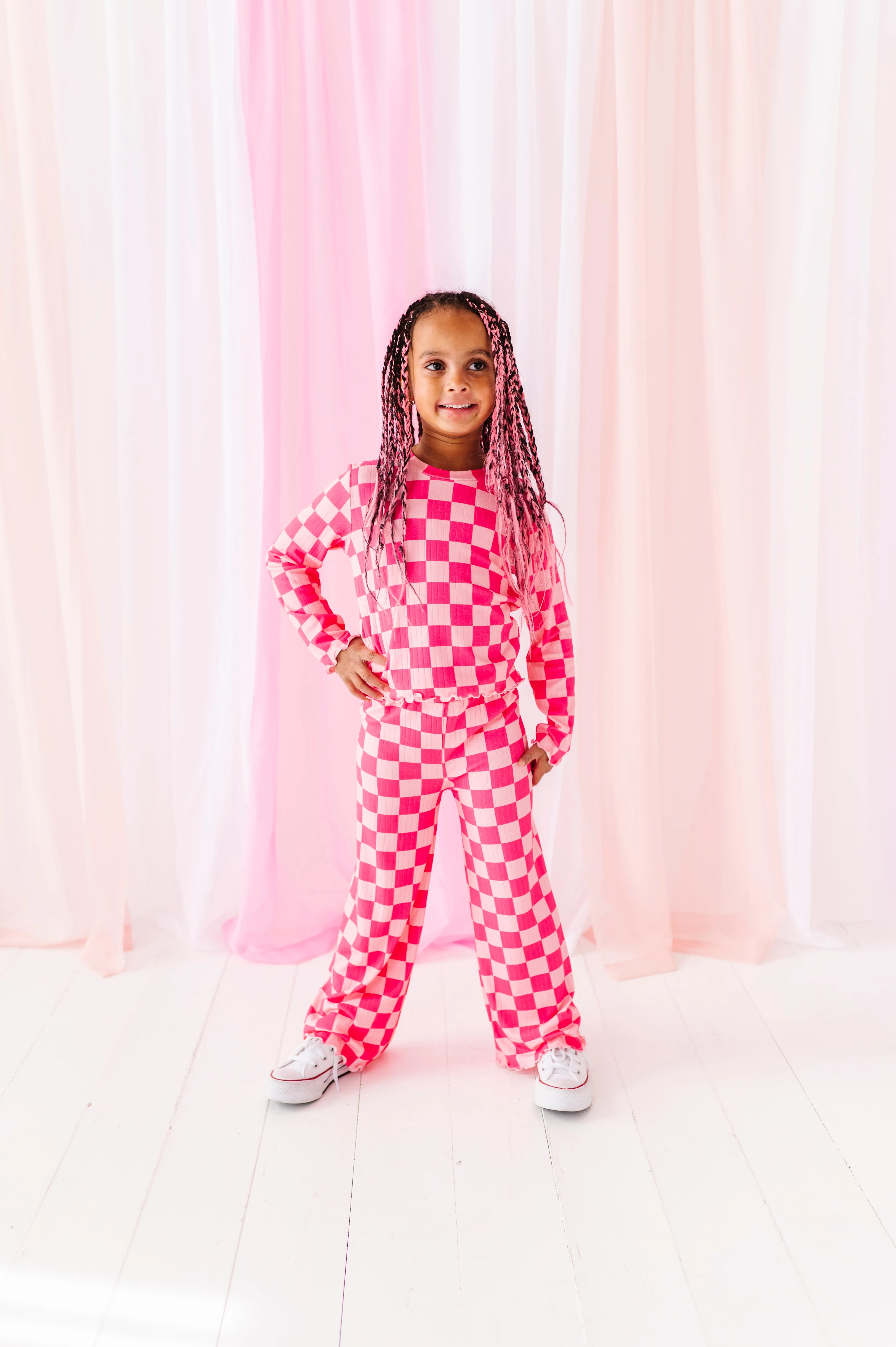Hot Pink Check | Wide Leg Ribbed SET (12mo   12 yrs ONLY left)