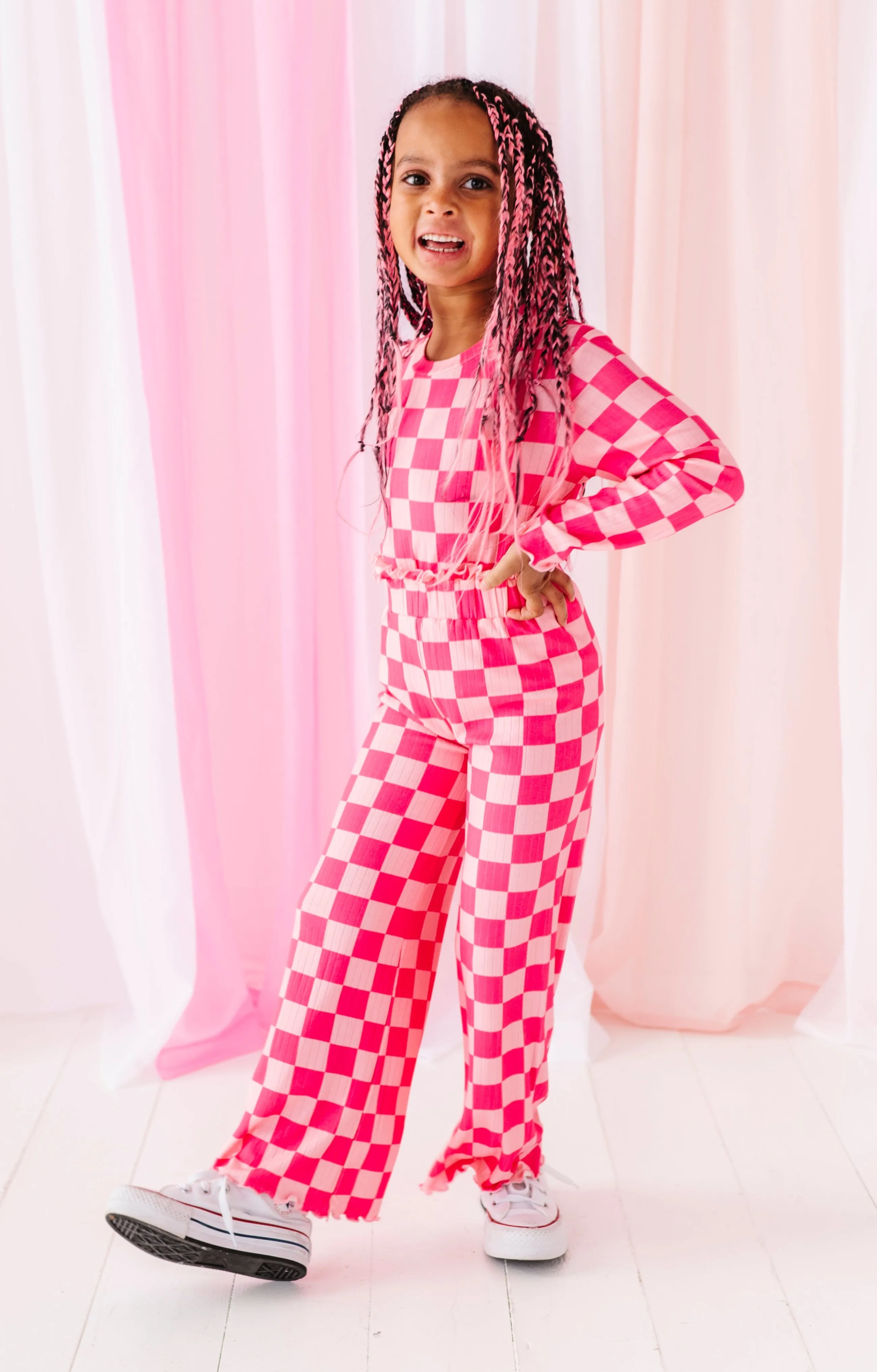 Hot Pink Check | Wide Leg Ribbed SET (12mo   12 yrs ONLY left)