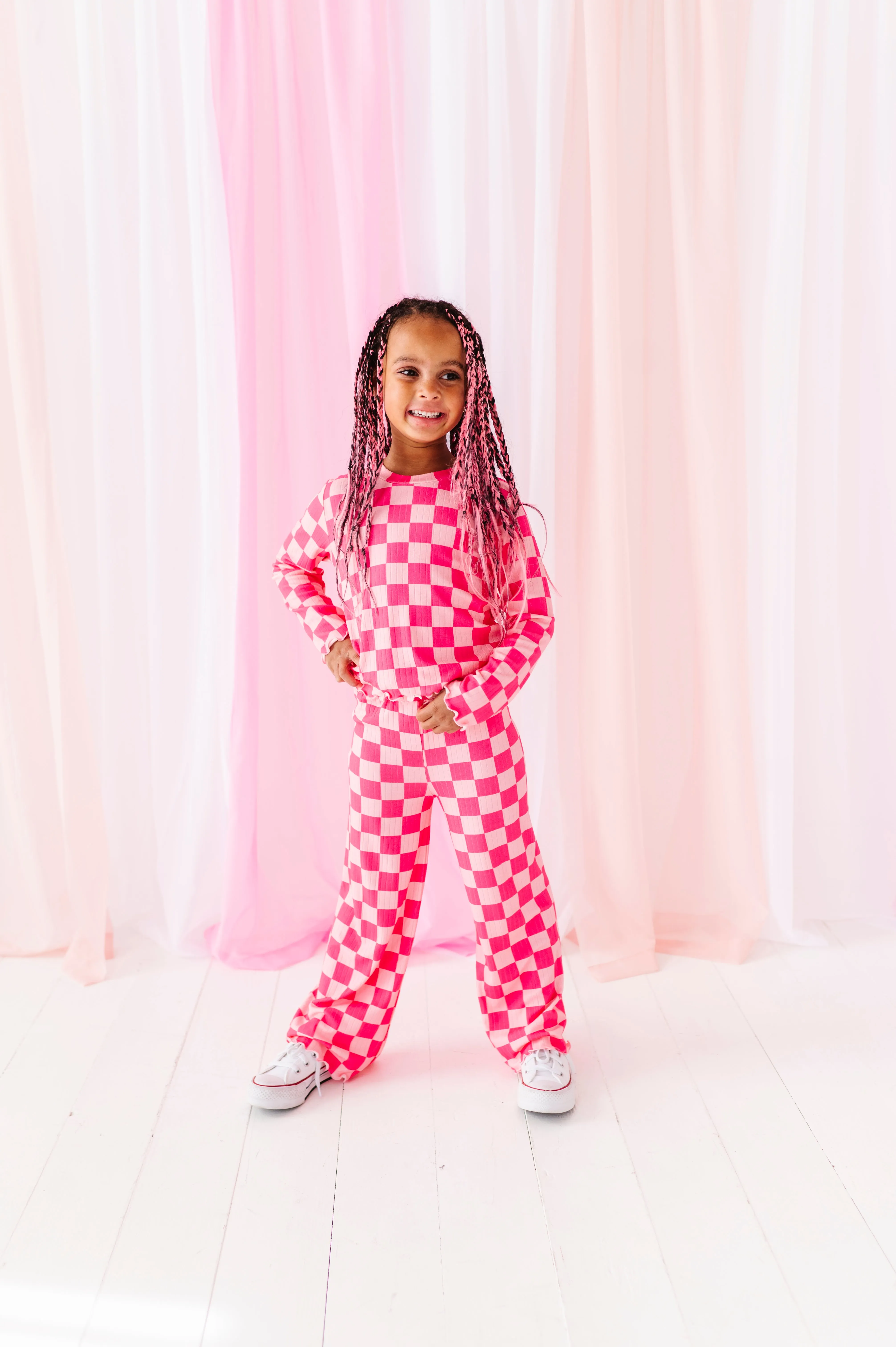 Hot Pink Check | Wide Leg Ribbed SET (12mo   12 yrs ONLY left)