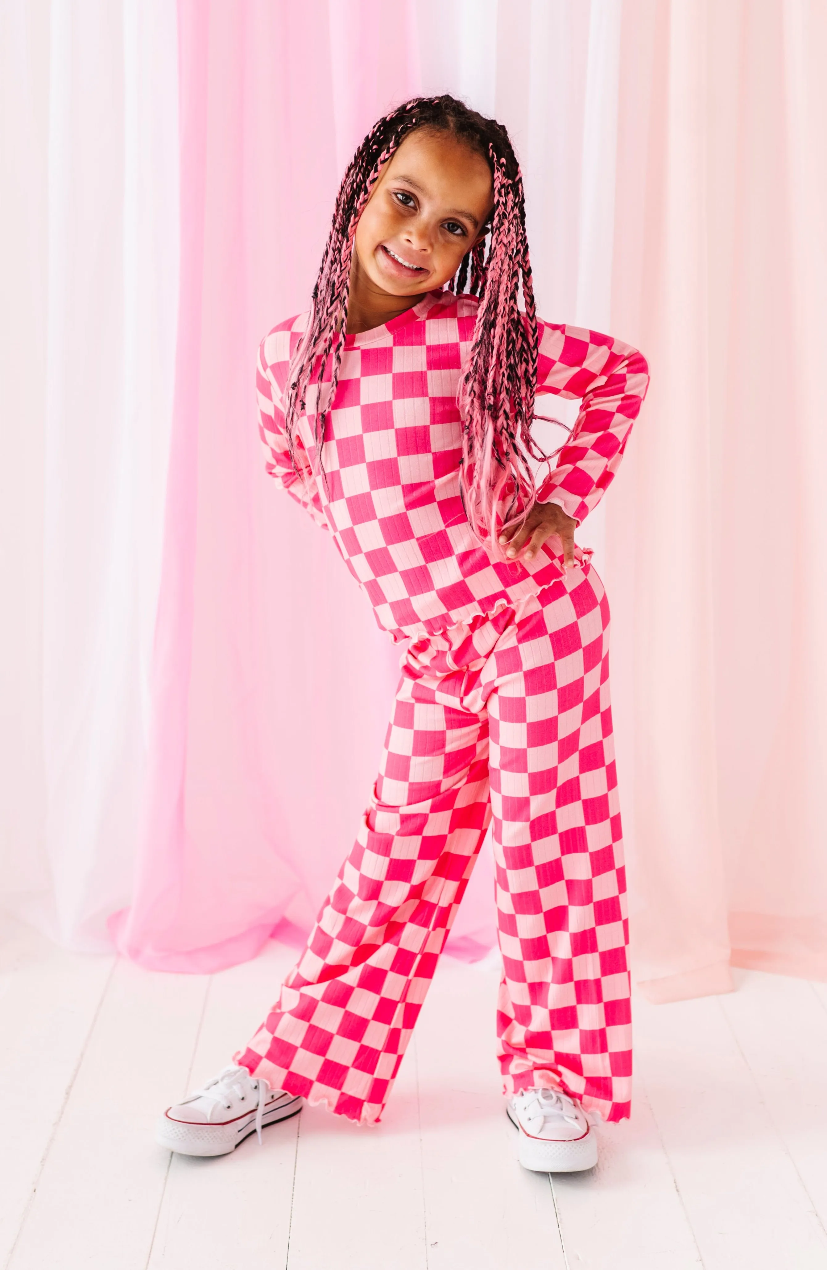 Hot Pink Check | Wide Leg Ribbed SET (12mo   12 yrs ONLY left)