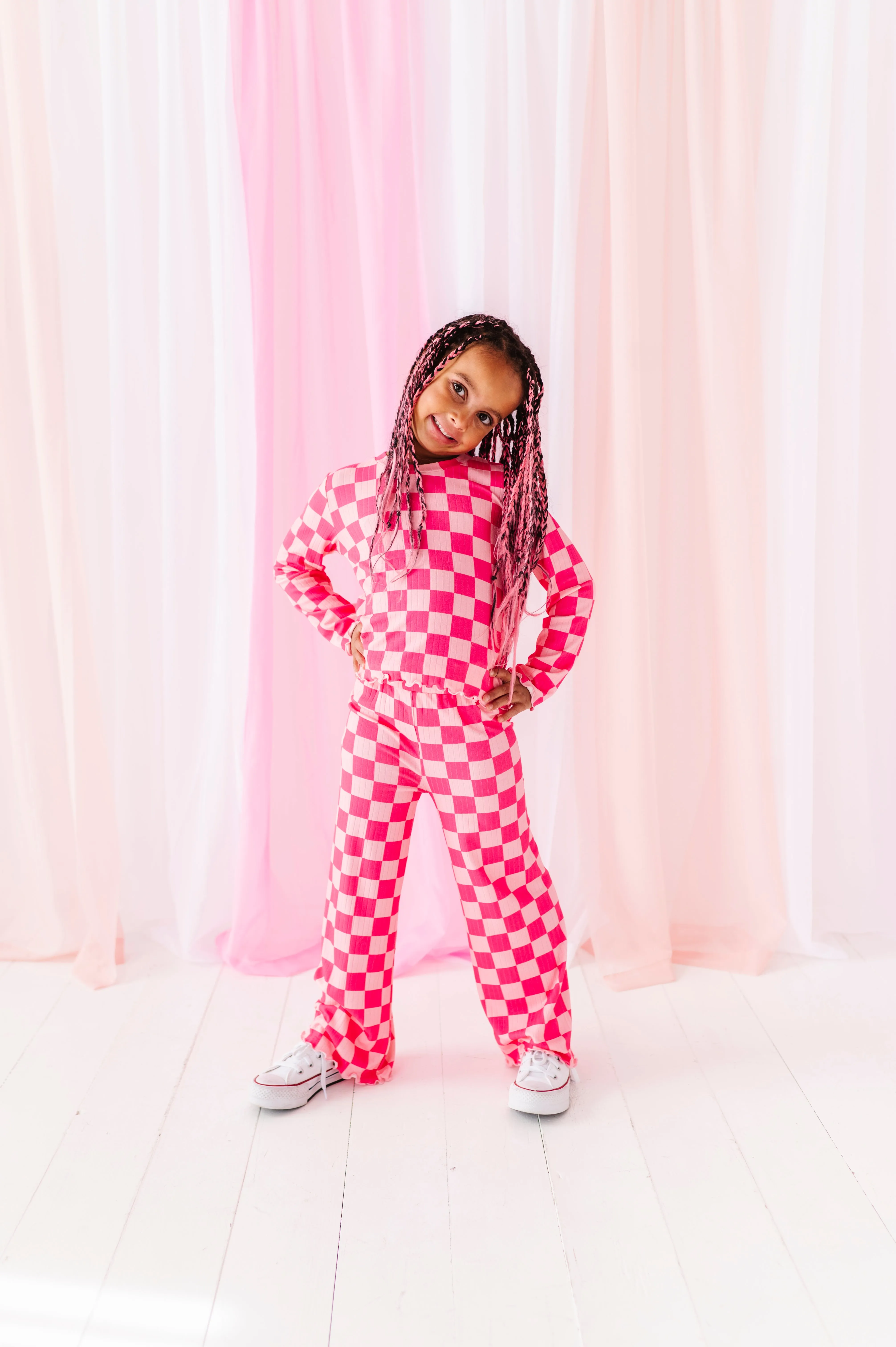 Hot Pink Check | Wide Leg Ribbed SET (12mo   12 yrs ONLY left)