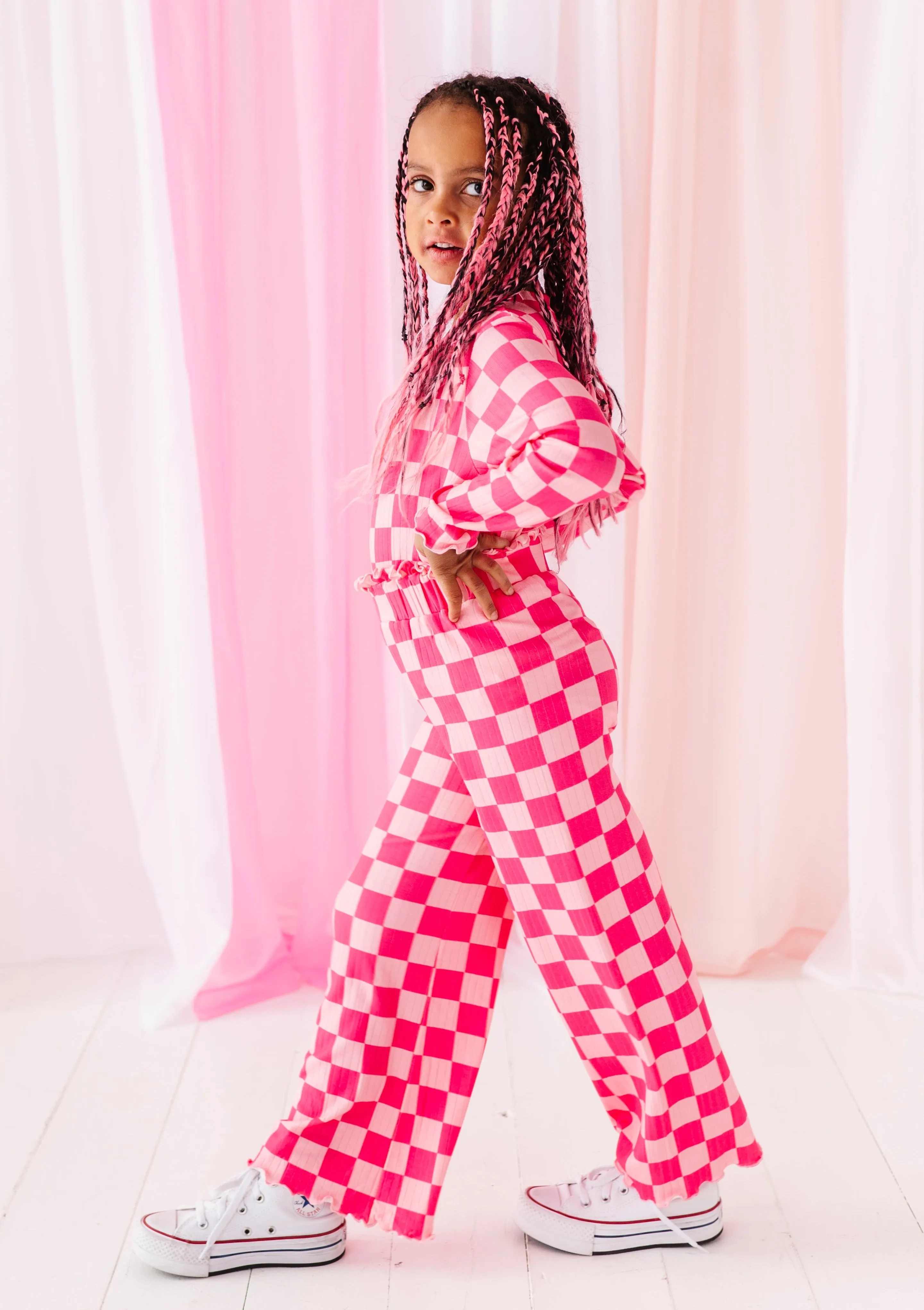Hot Pink Check | Wide Leg Ribbed SET (12mo   12 yrs ONLY left)