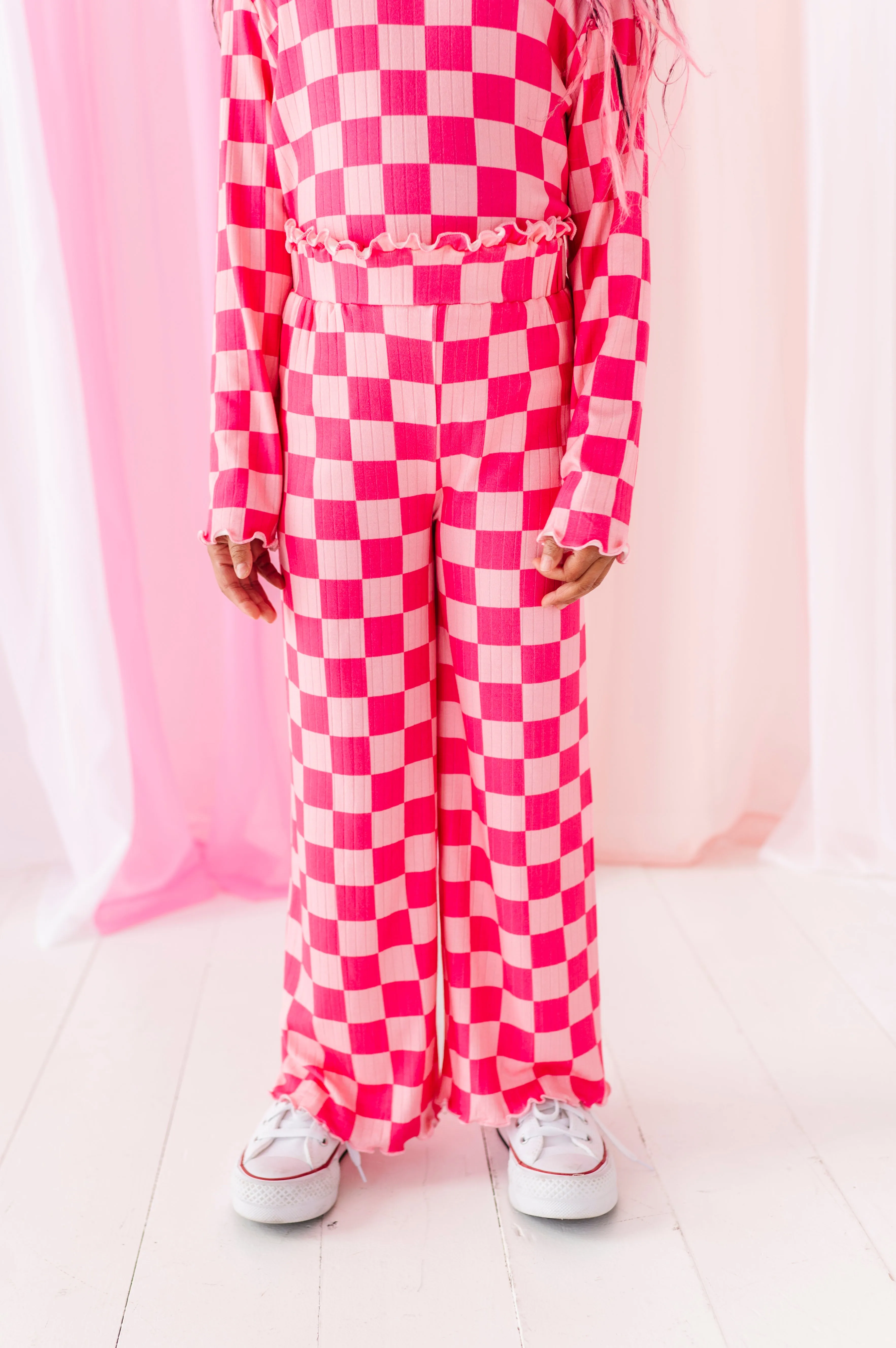 Hot Pink Check | Wide Leg Ribbed SET (12mo   12 yrs ONLY left)