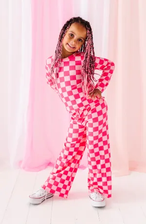 Hot Pink Check | Wide Leg Ribbed SET (12mo   12 yrs ONLY left)