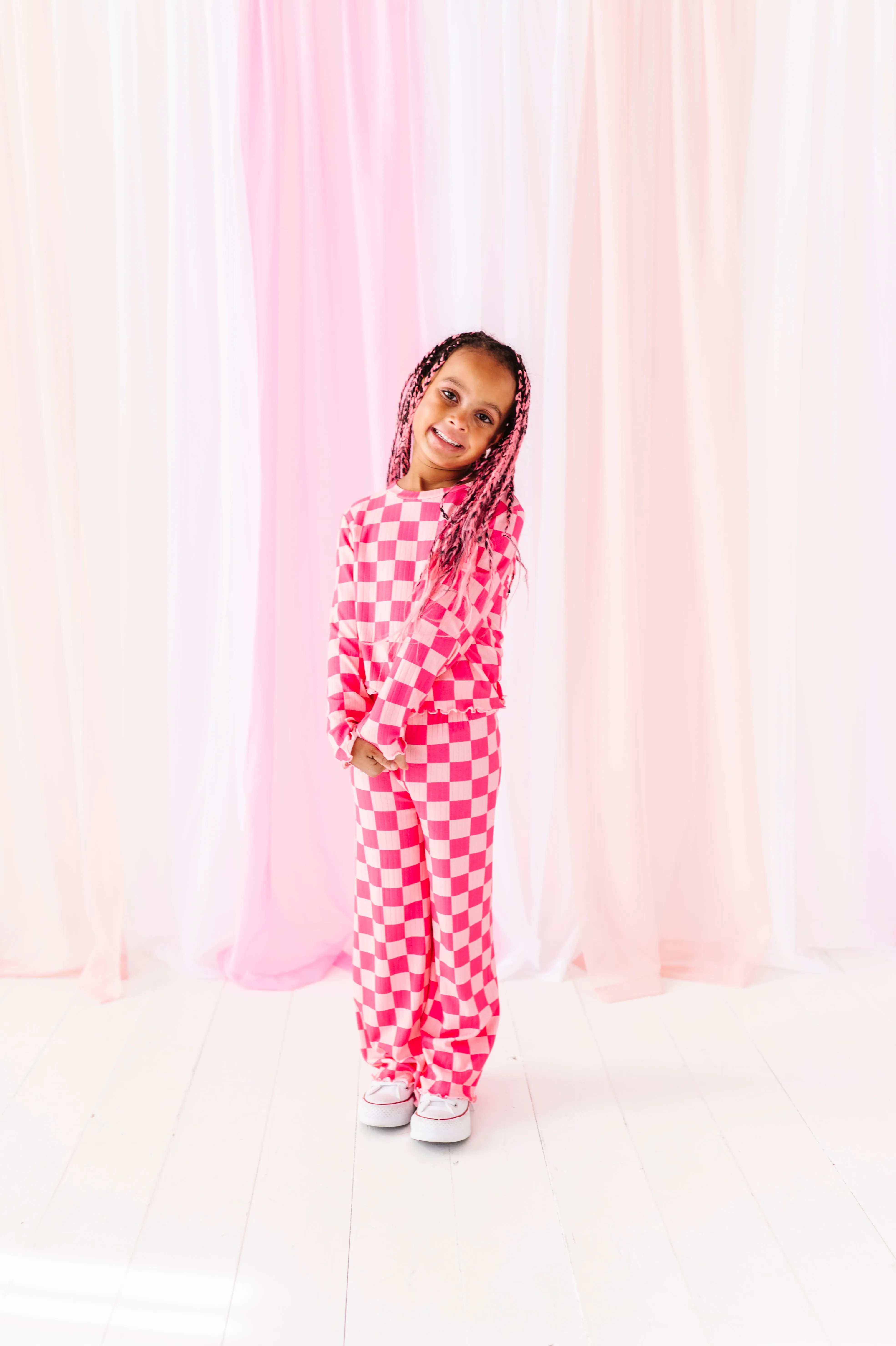 Hot Pink Check | Wide Leg Ribbed SET (12mo   12 yrs ONLY left)