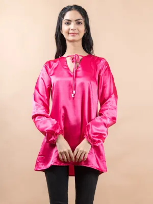 Hot Pink Satin Full Sleeves Top For Women