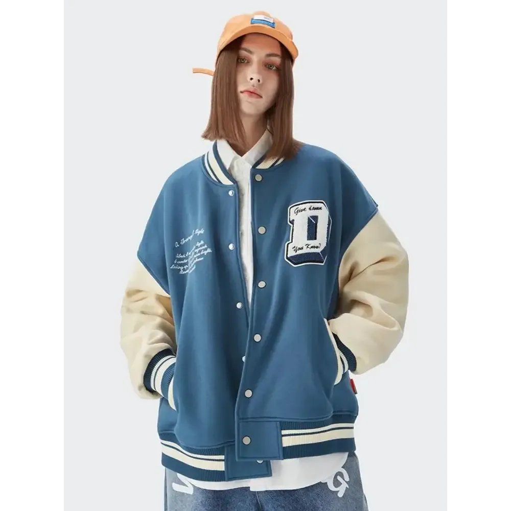 I Don't Give Damn Y2K Varsity Jacket in Cotton-Polyester Blend
