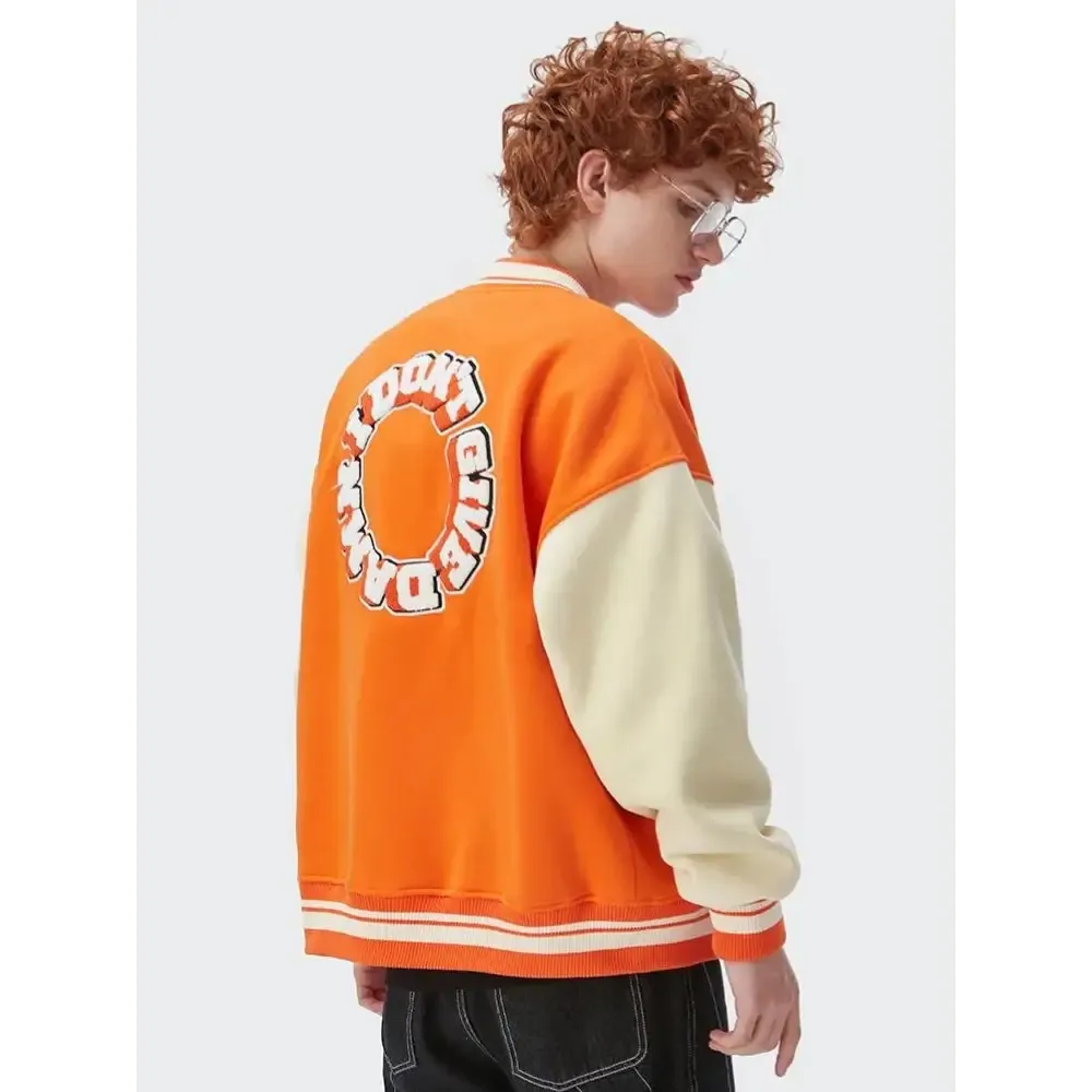 I Don't Give Damn Y2K Varsity Jacket in Cotton-Polyester Blend