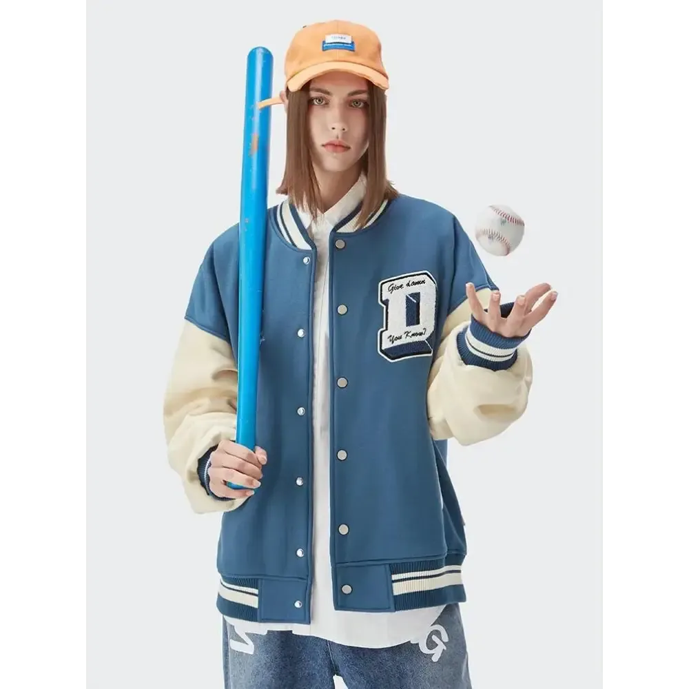 I Don't Give Damn Y2K Varsity Jacket in Cotton-Polyester Blend