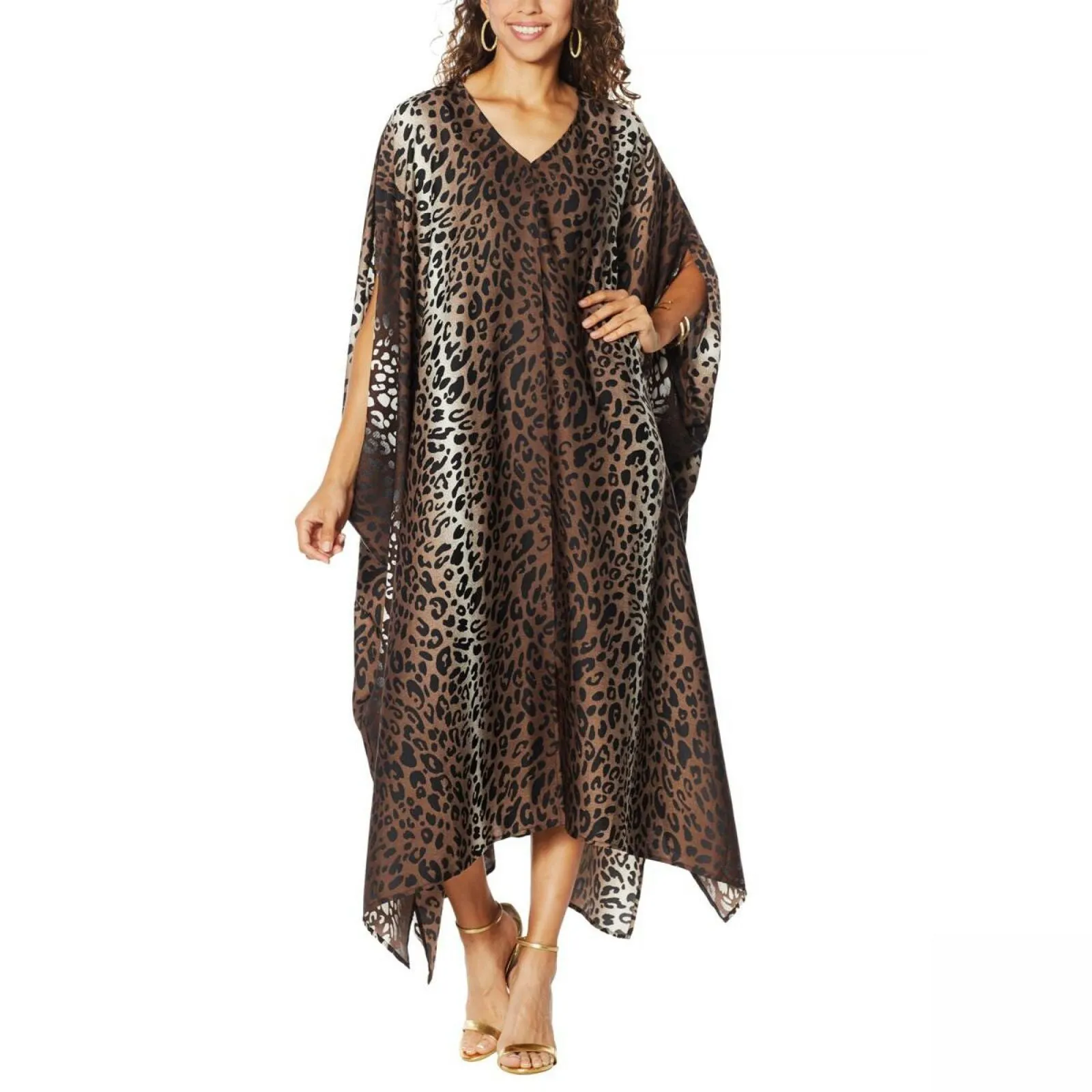 IMAN Women's Boho Chic Printed Loose Fitting V-Neck Kaftan