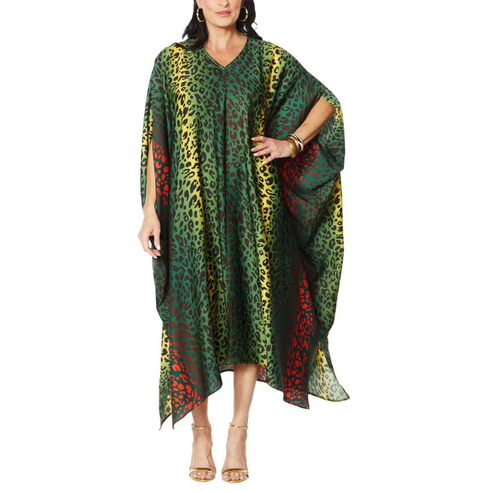 IMAN Women's Boho Chic Printed Loose Fitting V-Neck Kaftan
